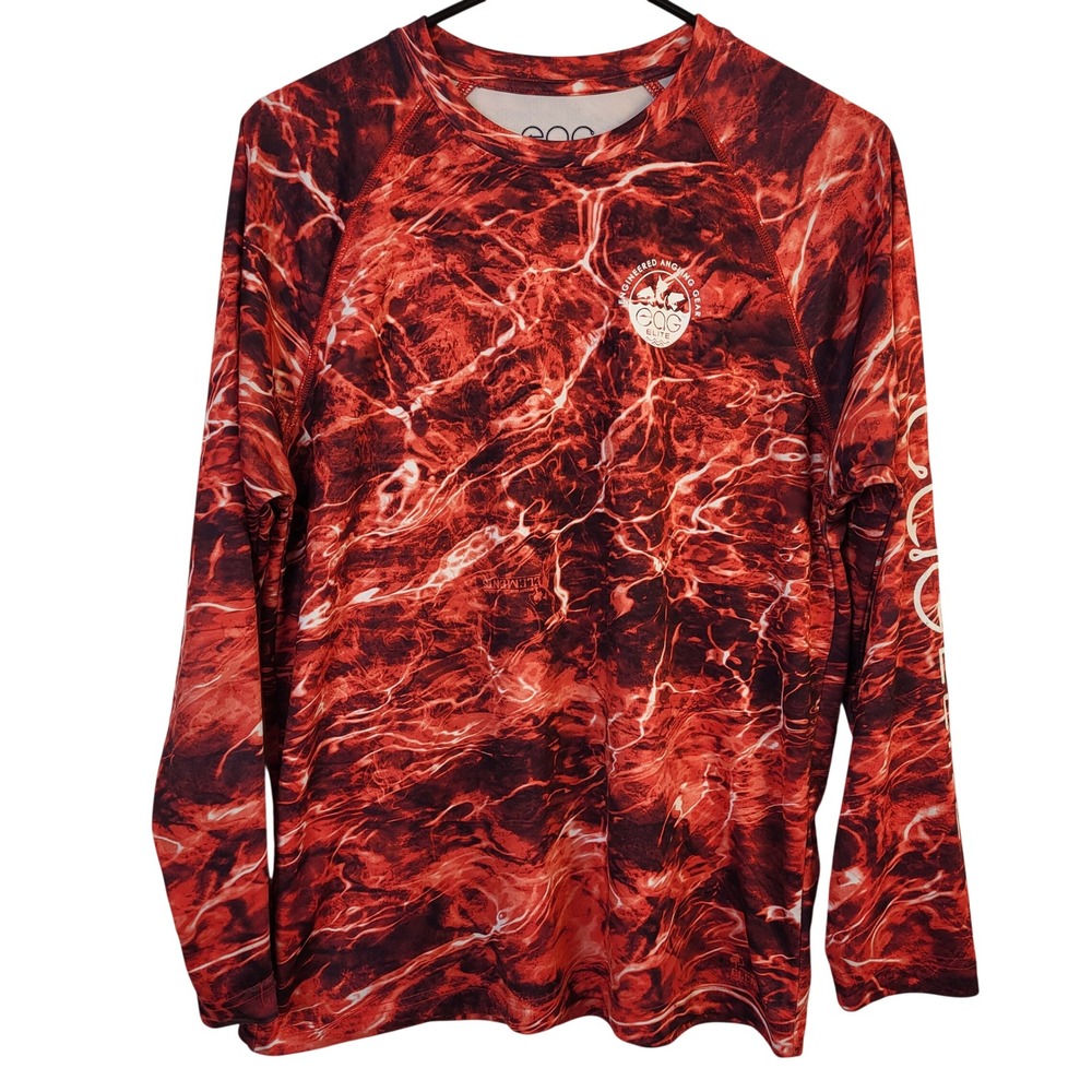 EAG Elite Mens XL Performance Fishing Shirt‎ Red Mossy Oak Elements Agua Camo LS